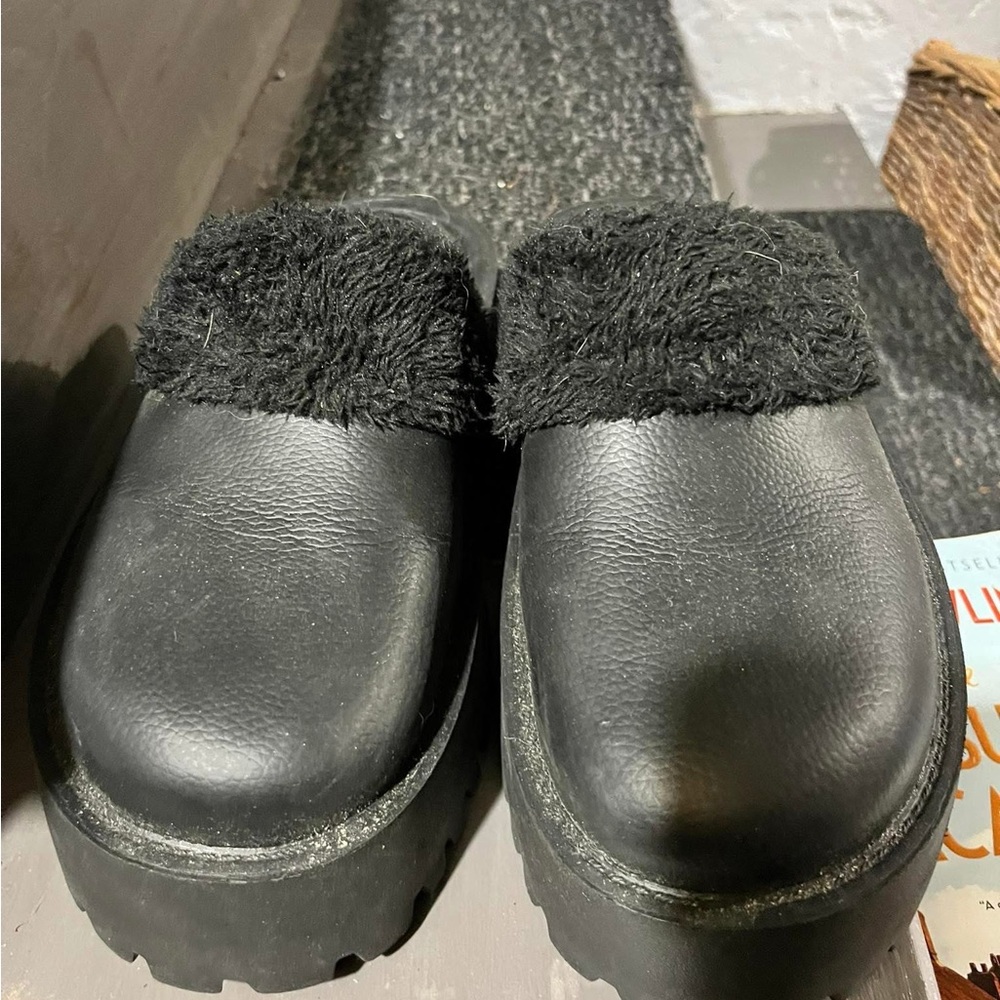 Black Faux Fur Clog Mules